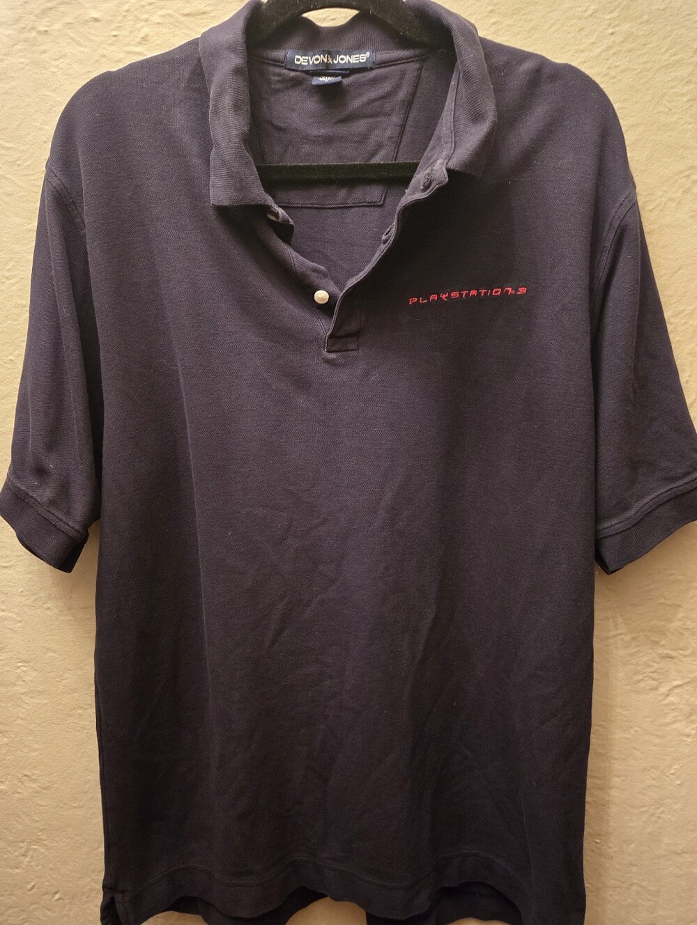 PlayStation 3 PS3 Embroidered Polo Shirt Large Navy Blue Pima Cotton Gaming Sony